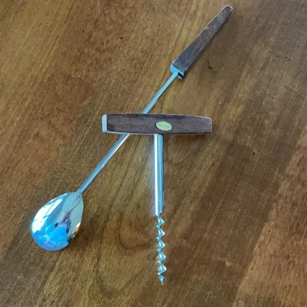 Set of Teak Bar Tools - Stirrer & Corkscrew